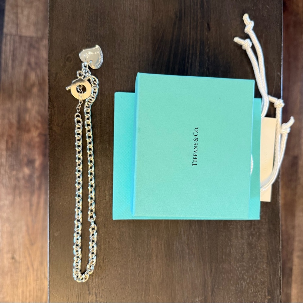 Tiffany & Co. Silver Chain Necklace with Heart Tag and Tiffany Blue Box